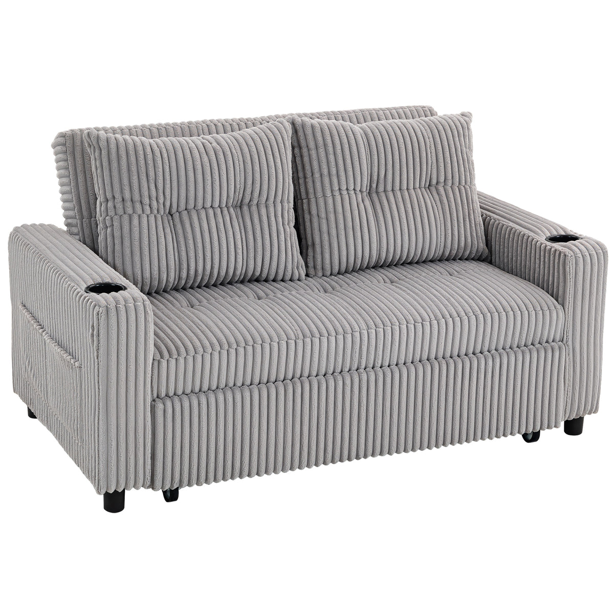 Kozy 2 Seater Click Clack Sofa Bed with Pull Out Design, Corduroy Upholstery - Light Grey