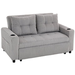 Kozy 2 Seater Click Clack Sofa Bed with Pull Out Design, Corduroy Upholstery - Light Grey