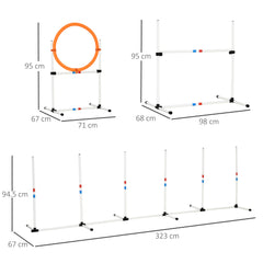 PawHut 3 Piece Dog Agility Training Set, Adjustable Obedience Equipment (Pole + Hoop + Hurdle)