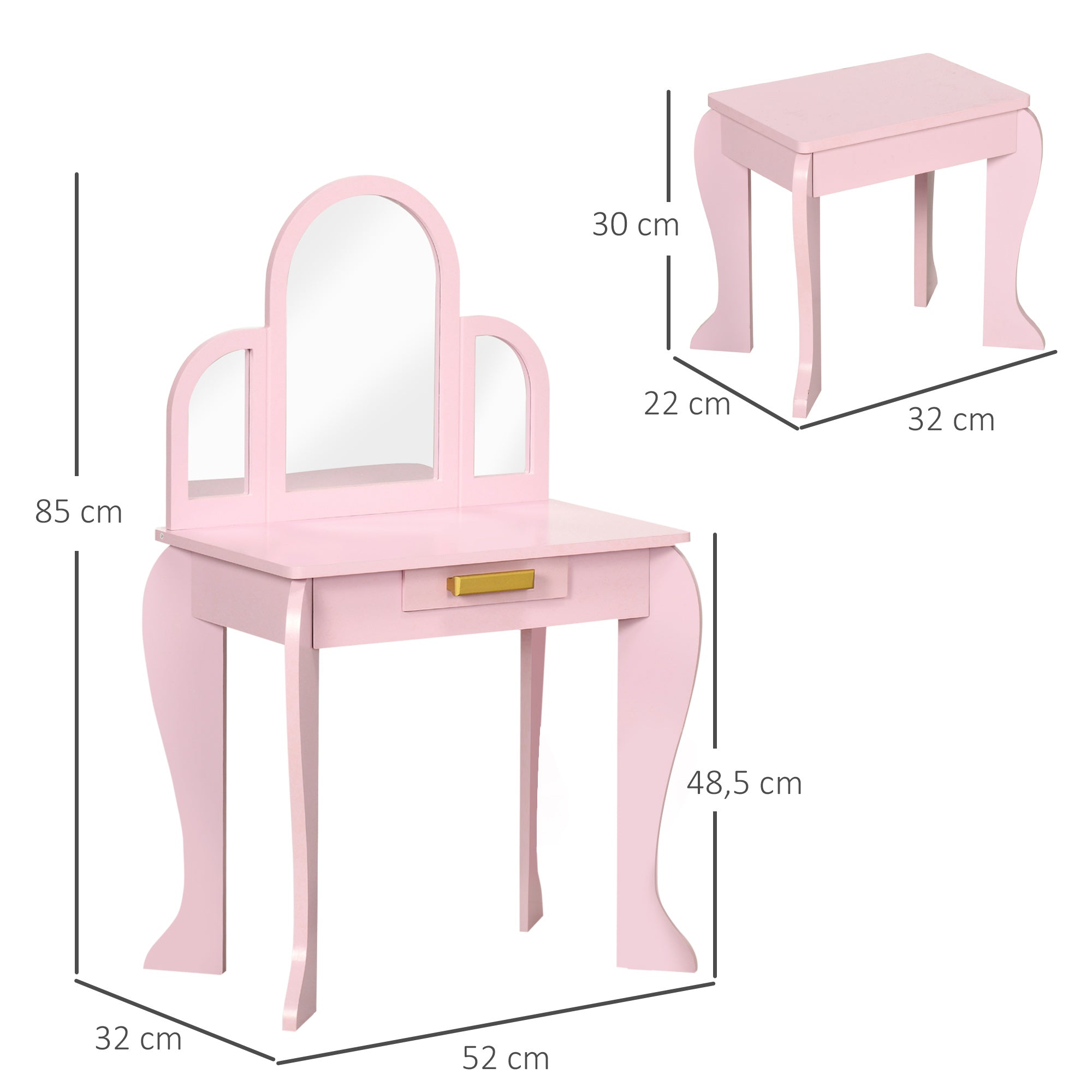 Kozy Kids Dressing Table Set, with Mirror and Drawer - Pink
