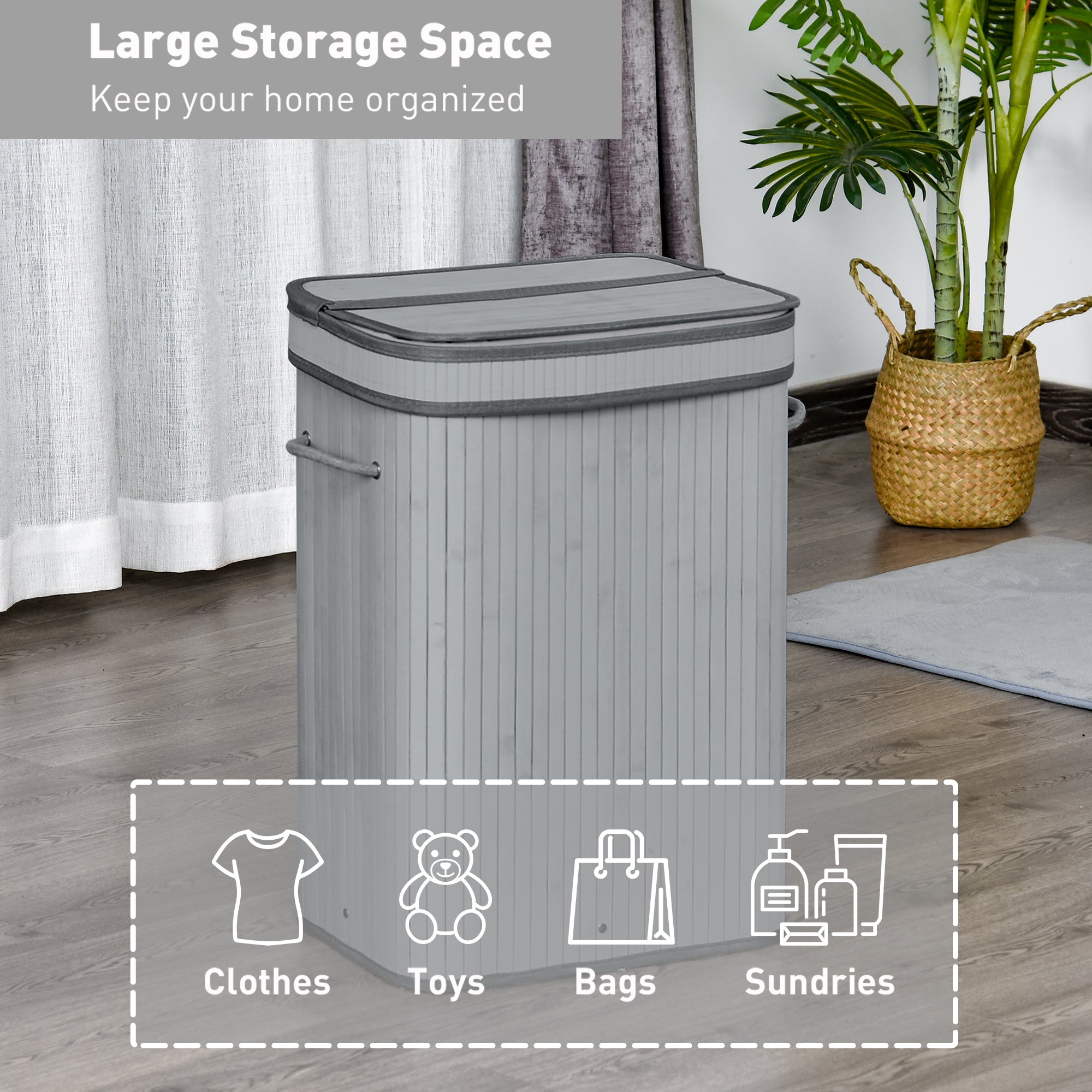 HOMCOM Laundry Basket 70L, Natural Wood, Flip Lid, Removable Linen, Foldable, Water