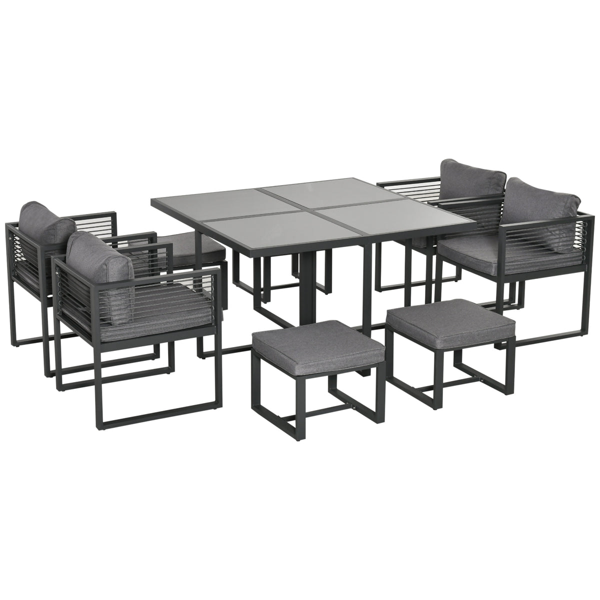 Kozy Nine-Piece Aluminium Garden Set, with Glass-Top Table - Grey