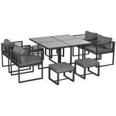 Kozy Nine-Piece Aluminium Garden Set, with Glass-Top Table - Grey