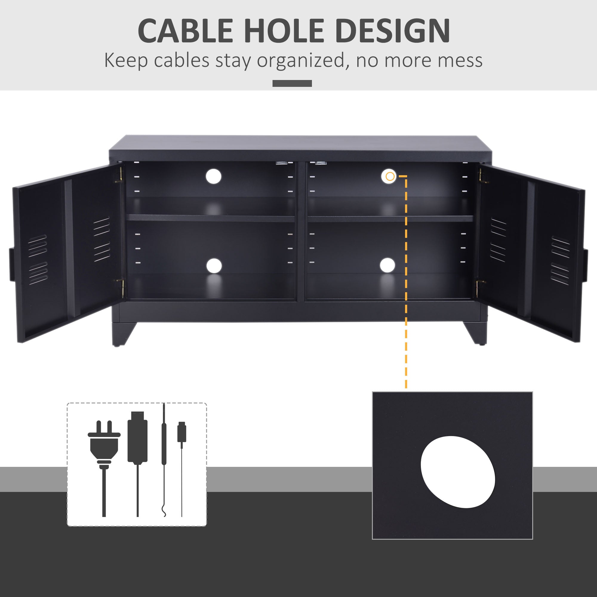 HOMCOM Industrial TV Cabinet Stand Media Center Steel Shelf Doors Storage System DVD Recorder Receiver Unit