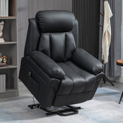 Kozy - Power Lift Chair Recliner for Elderly, Electric Recliner Chair, Overstuffed Faux Leather Riser and Reclining Armchair with Remote Control, Side Pockets, for Living Room, Black