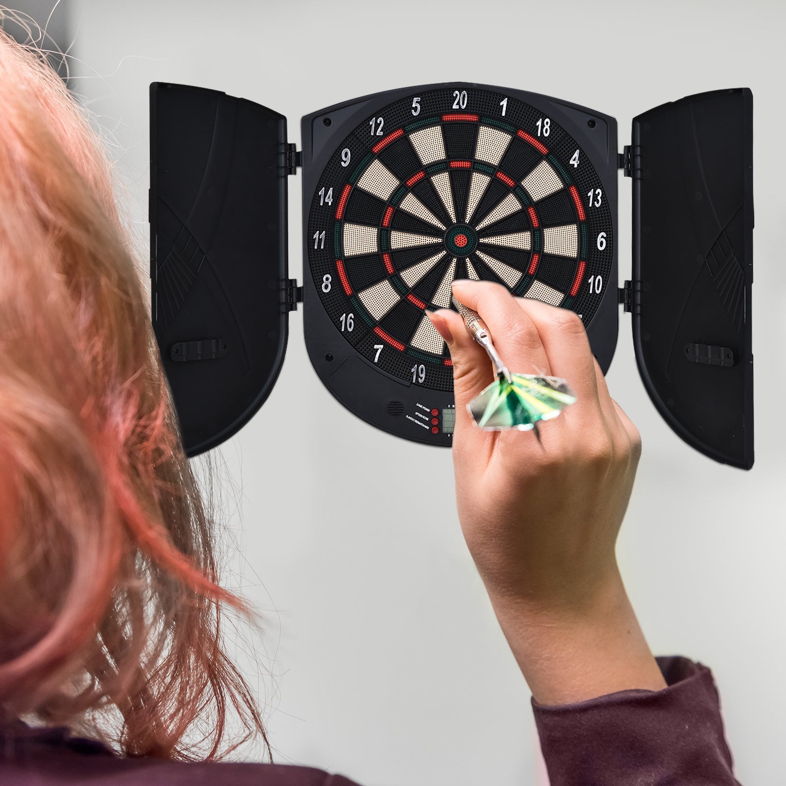 Kozy  Electronic Dartboard Set 26 Games and 185 Variations with 6 Darts and Cabinet to Stroage Multi-Game Option Ready-to-Play
