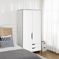 Kozy Wardrobe with 2 Doors, 2 Drawers, Hanging Rail, Shelves for Bedroom Clothes Storage Organiser, 89x50x185cm, White