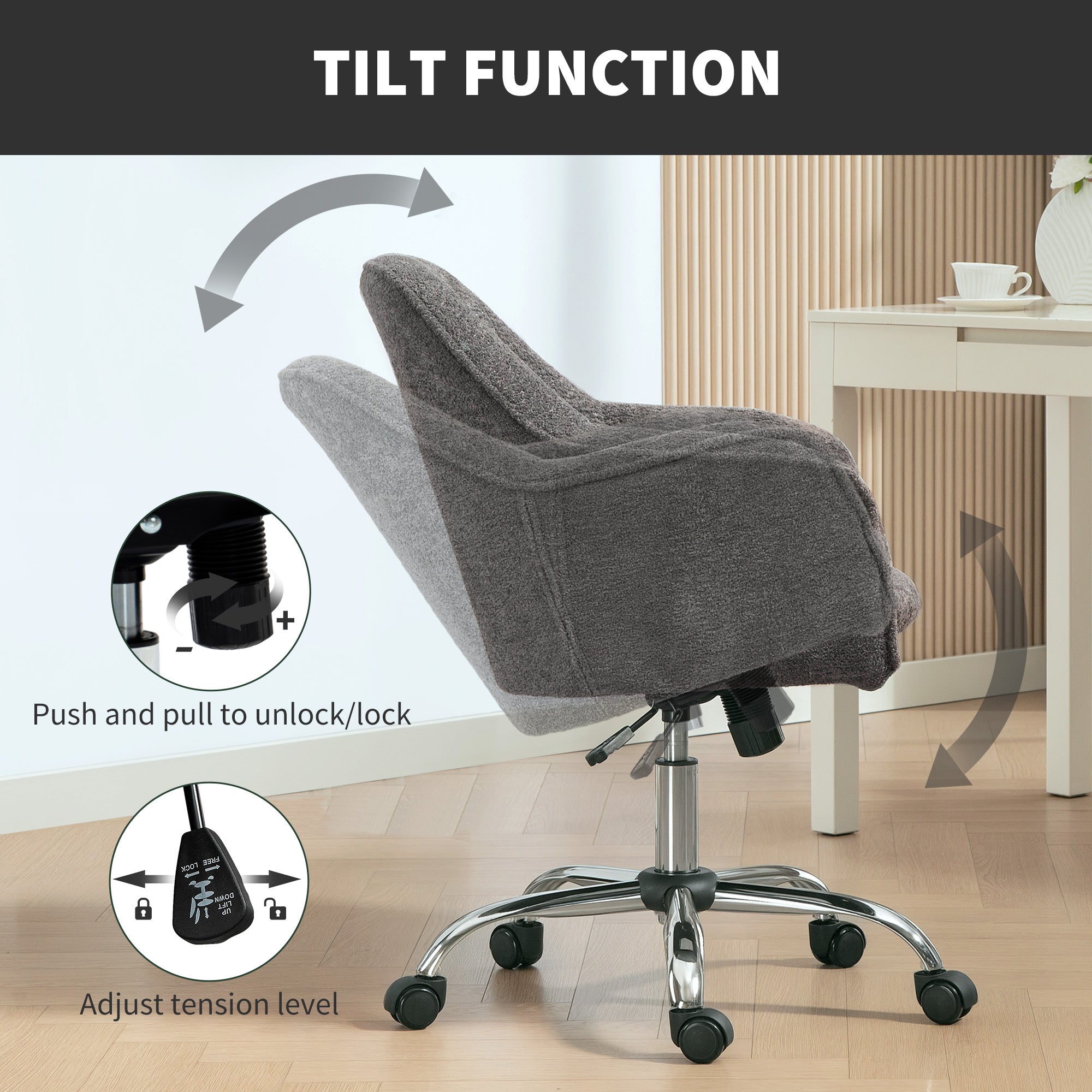 Kozy - Velvet-Feel Office Chair - Grey
