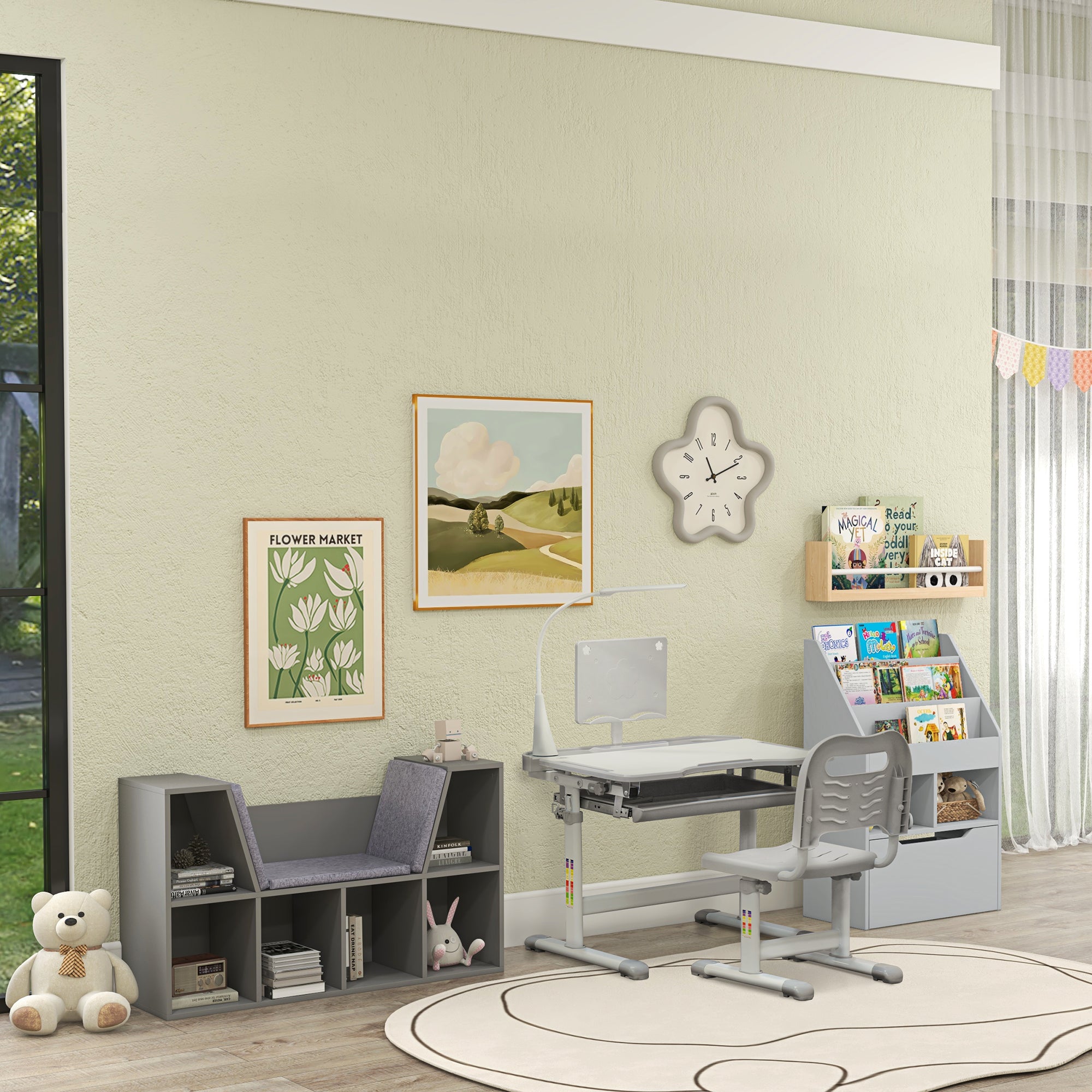 Kozy Kids Bookcase Shelf Storage Cabinet Unit, Living Room Sideboard w/ Six Compartments for Toys, Books - Grey