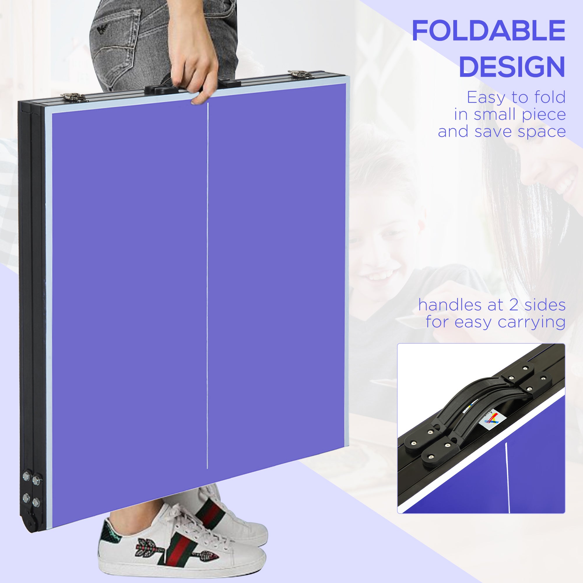 Kozy Folding 5ft Mini Compact Table Tennis Top Ping Pong Table Set Professional Net Games Sports Training Play Blue