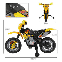 HOMCOM Kids Electric Motorbike Child Ride on Motorcycle 6V Battery Scooter (Yellow) | Aosom UK