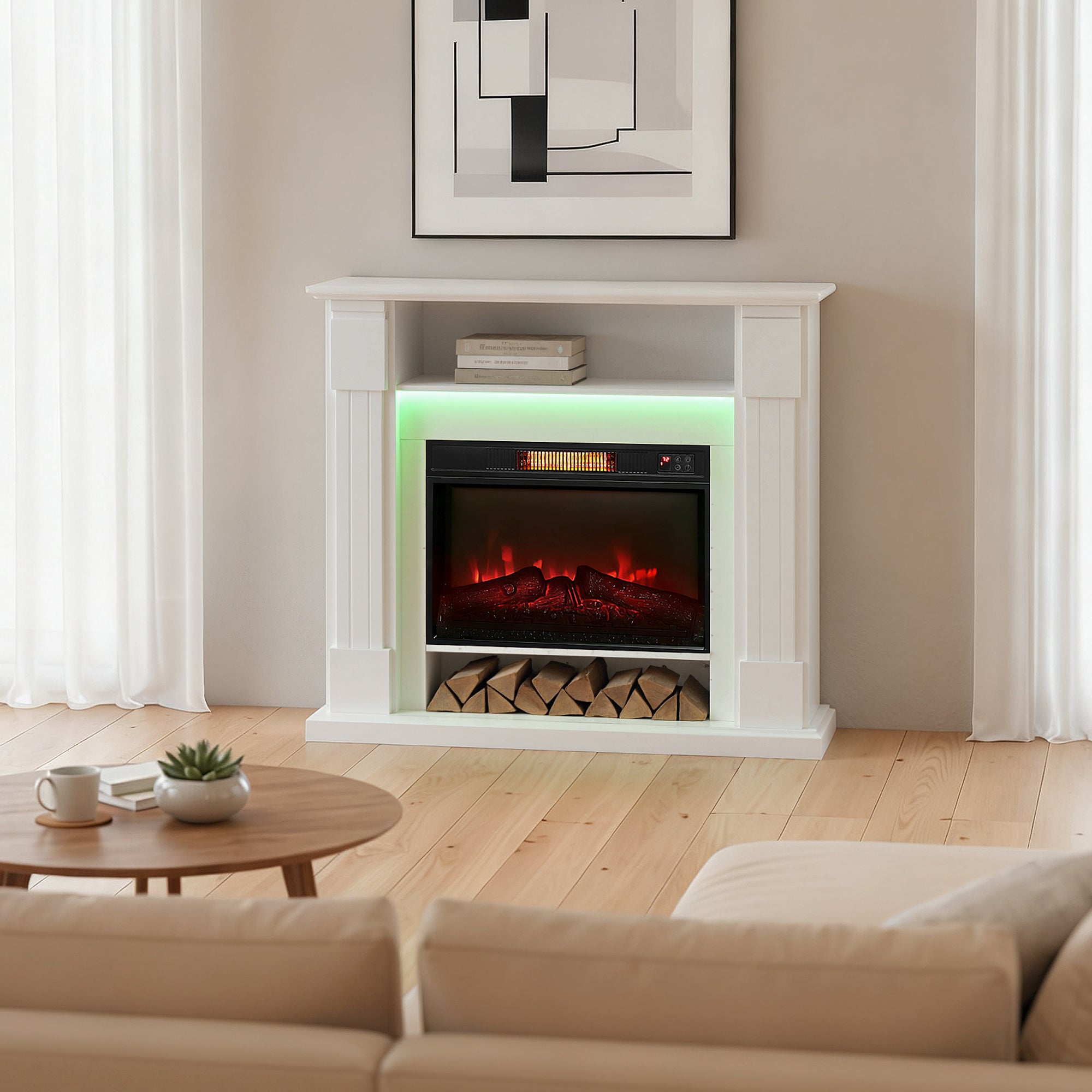 Kozy 6142 BTU Fireplace and LED Mantel, 17-27°C - White