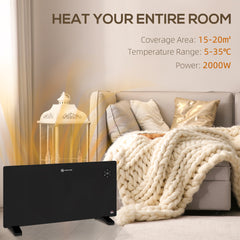 Kozy - 2000W Electric Convector Heater, Freestanding or Wall Mounted, Space Heater with Adjustable Thermostat, Timer, Black