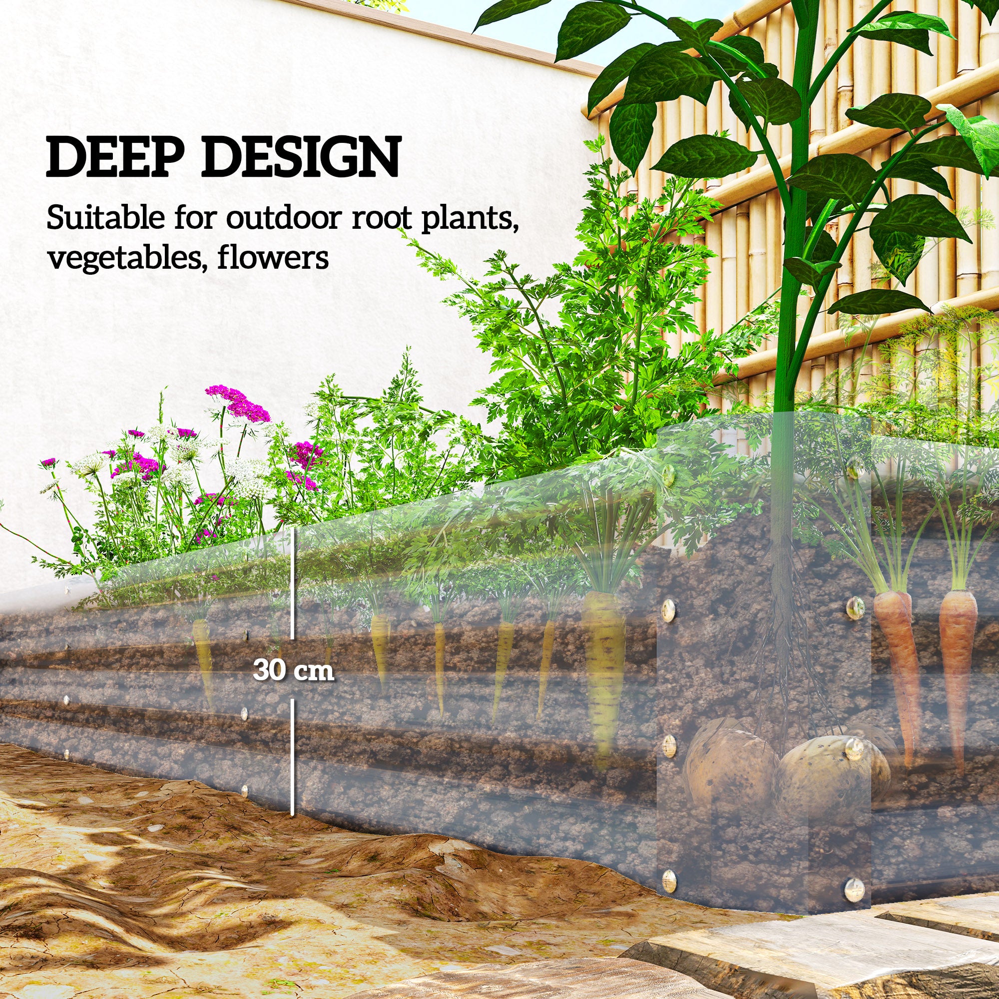 Kozy - 240 x 120cm Galvanised Steel Open Planter - Silver