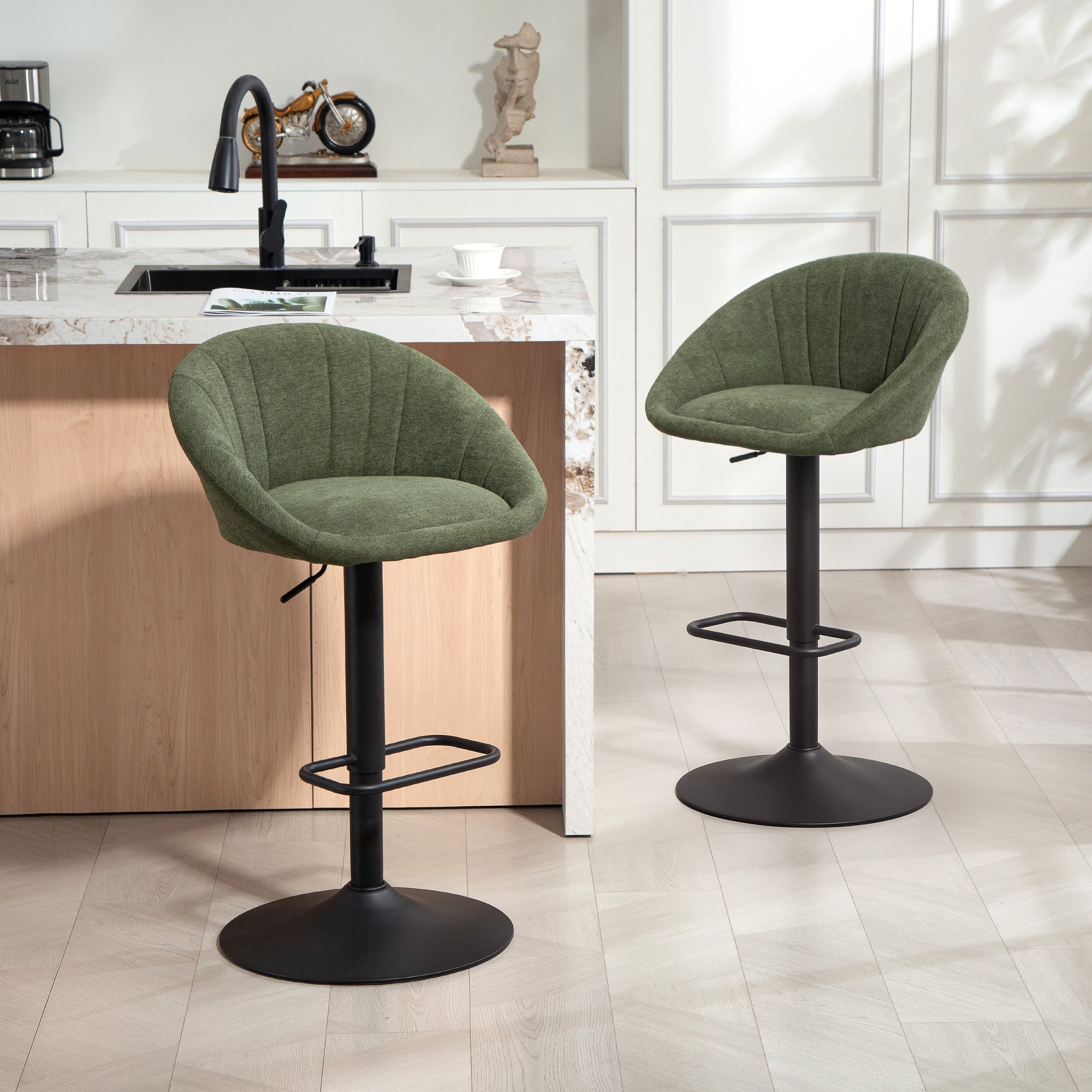 Kozy - Set of Two Relaxed Tub Bar Stools - Dark Green