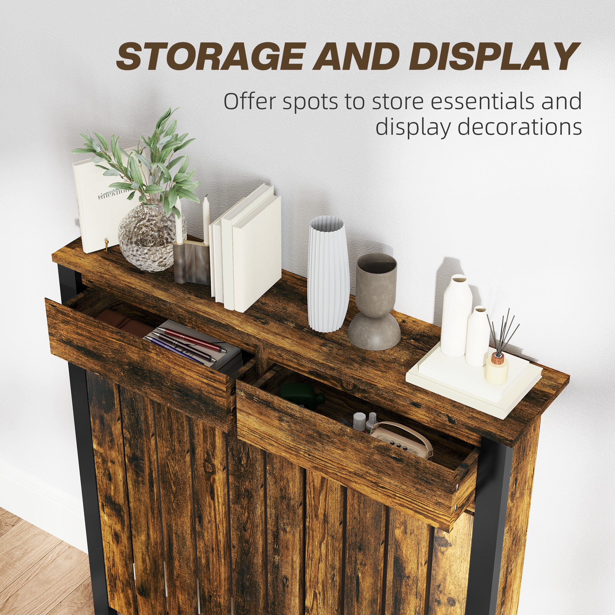 Kozy - 93 x 88.5cm Rustic-Look Radiator Cover - Brown/Black