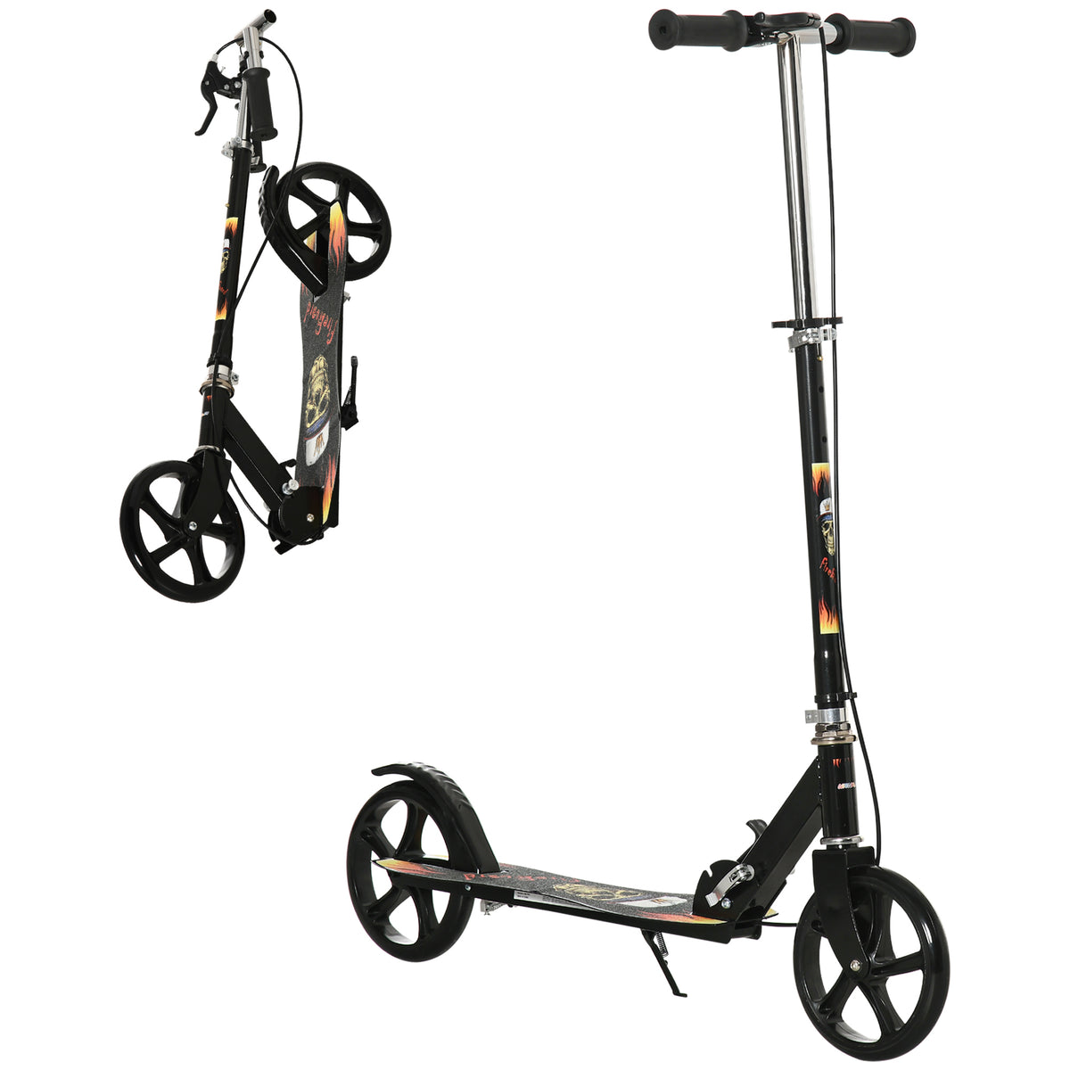 Kozy Kids Foldable Kick Scooter w/ Adjustable Height, Break, Big Wheels, for Ages 7-14 Years - Black