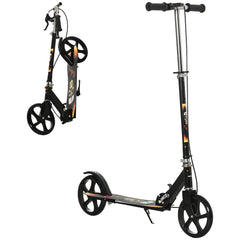 Kozy Kids Foldable Kick Scooter w/ Adjustable Height, Break, Big Wheels, for Ages 7-14 Years - Black