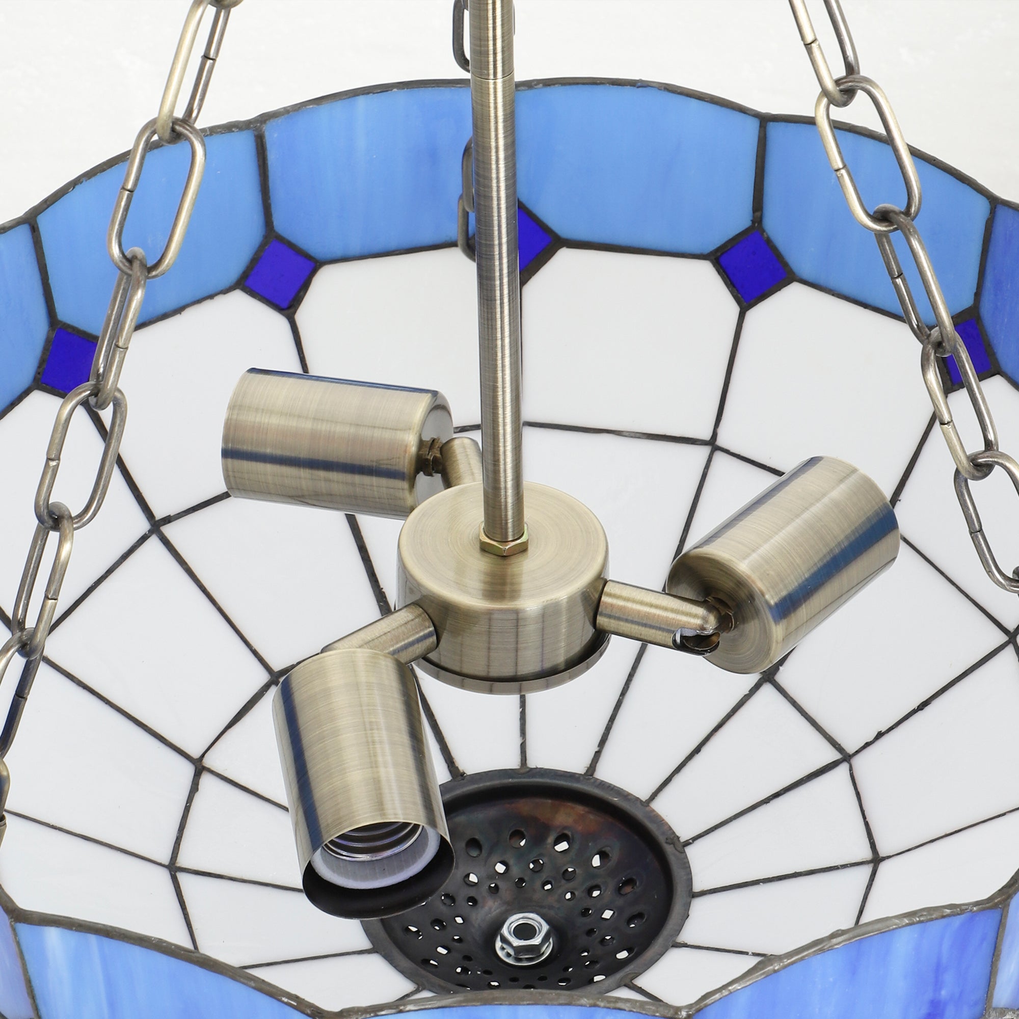 Kozy Tiffany Style Ceiling Light, Vintage Chandelier with 3 E27 Sockets, Semi Flush Mount for Living Room, Bulbs Not Included