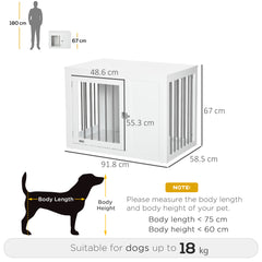 Kozy 2-in-1 Dog Cage and Side Table, with Two Lockable Doors, for Medium Dogs - White