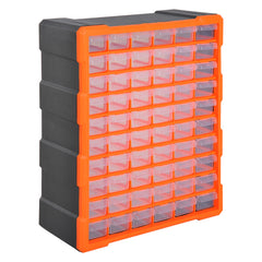 Kozy 60 Drawers Parts Organiser Wall Mount Storage Cabinet Garage Small Nuts Bolts Tools Clear Orange