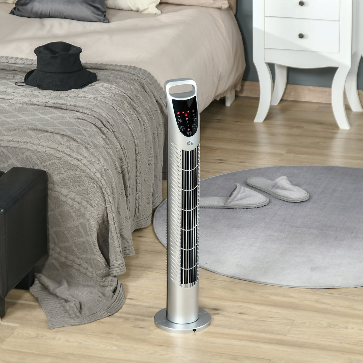 HOMCOM Oscillating Tower Fan, 3 Speeds, 3 Wind Modes, 40W with Remote Control, Timer, Quiet Operation, Silver, 78.5H cm