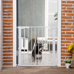 Kozy Adjustable Pet Safety Gate Dog Barrier Home Fence Room Divider Stair Guard Mounting White (76 H x 75-82W cm)