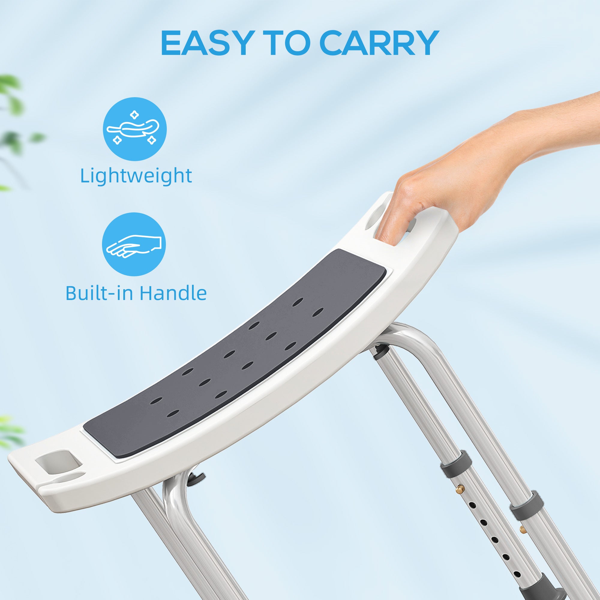 Kozy - Shower Chair, Adjustable Height Shower Stool with Aluminium Frame and Non-Slip Feet, Bathtub Stool Seat for Elderly Disabled Handicap, Grey