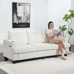 Kozy - 3 Seater Sofa with USB Ports & Cup Holders - Cream White