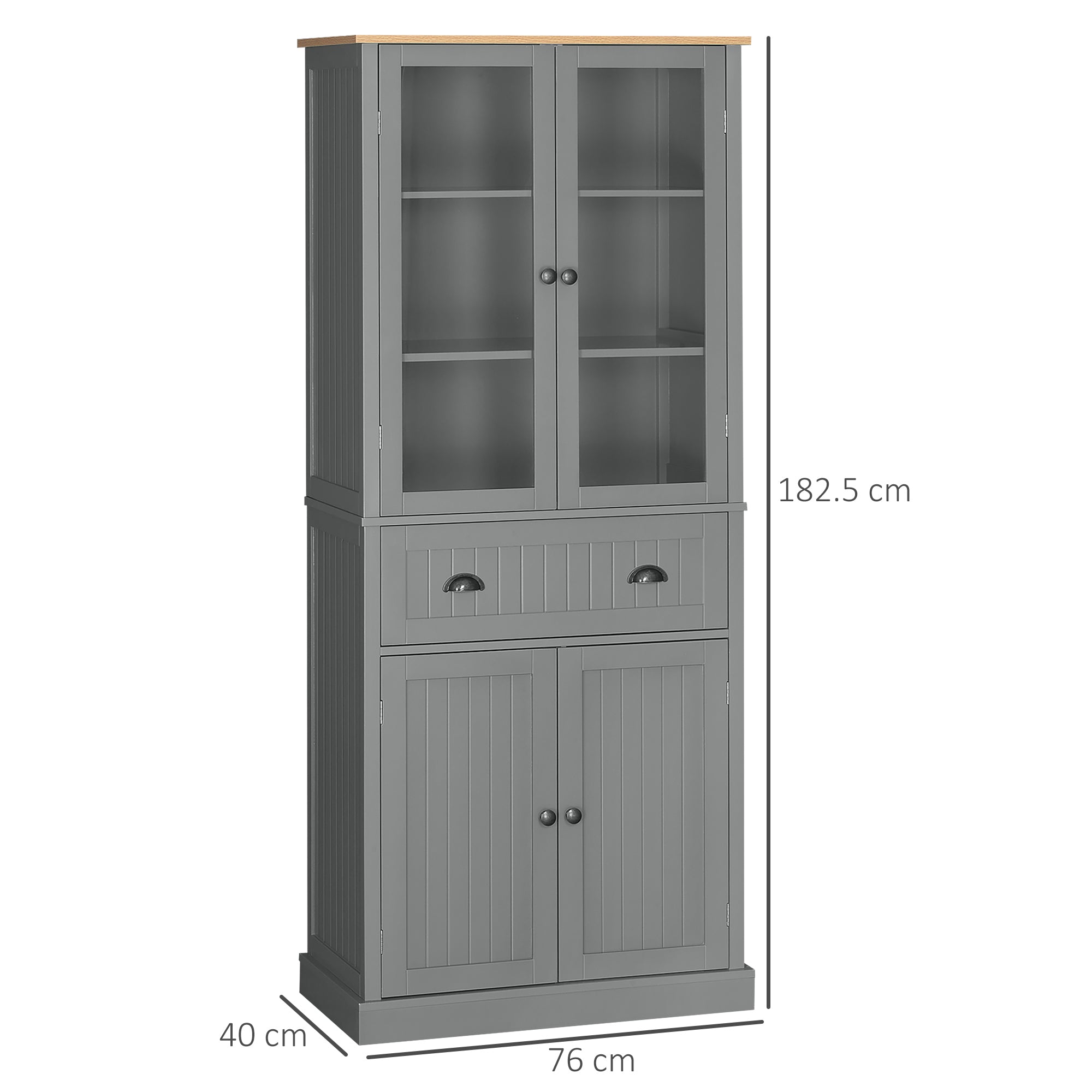 Kozy 180cm Tall Kitchen Pantry Cupboard, Freestanding Storage Cabinet with 5 Tier, Adjustable Shelves,  Drawer, Grey