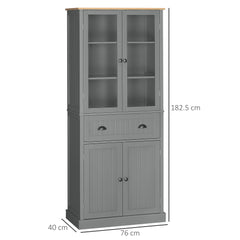 Kozy 180cm Tall Kitchen Pantry Cupboard, Freestanding Storage Cabinet with 5 Tier, Adjustable Shelves,  Drawer, Grey