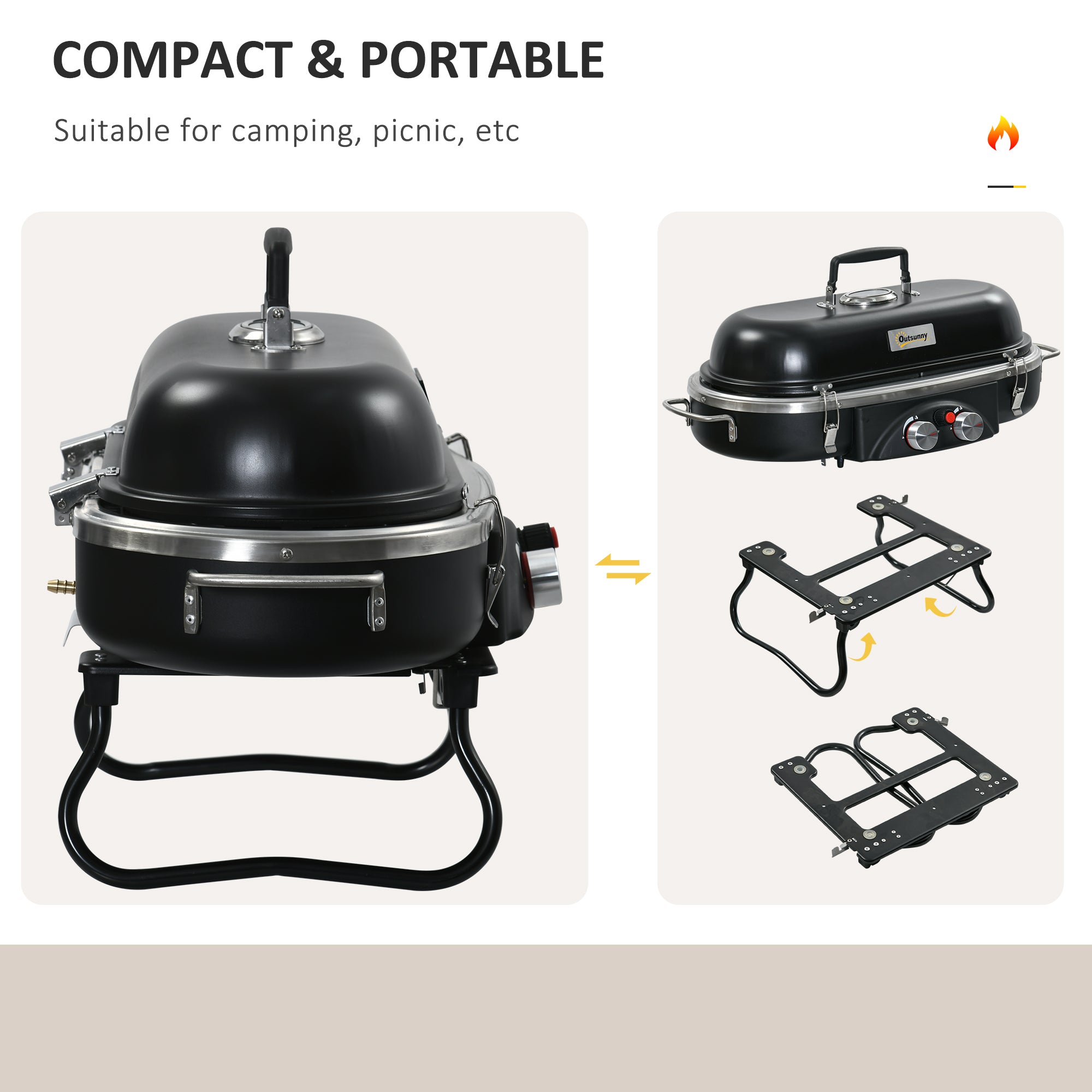 Kozy Foldable Gas BBQ Grill 2 Burner Table Top Barbecue with Lid Piezo Ignition Thermometer for Camping Picnic Cooking, Aluminium Alloy