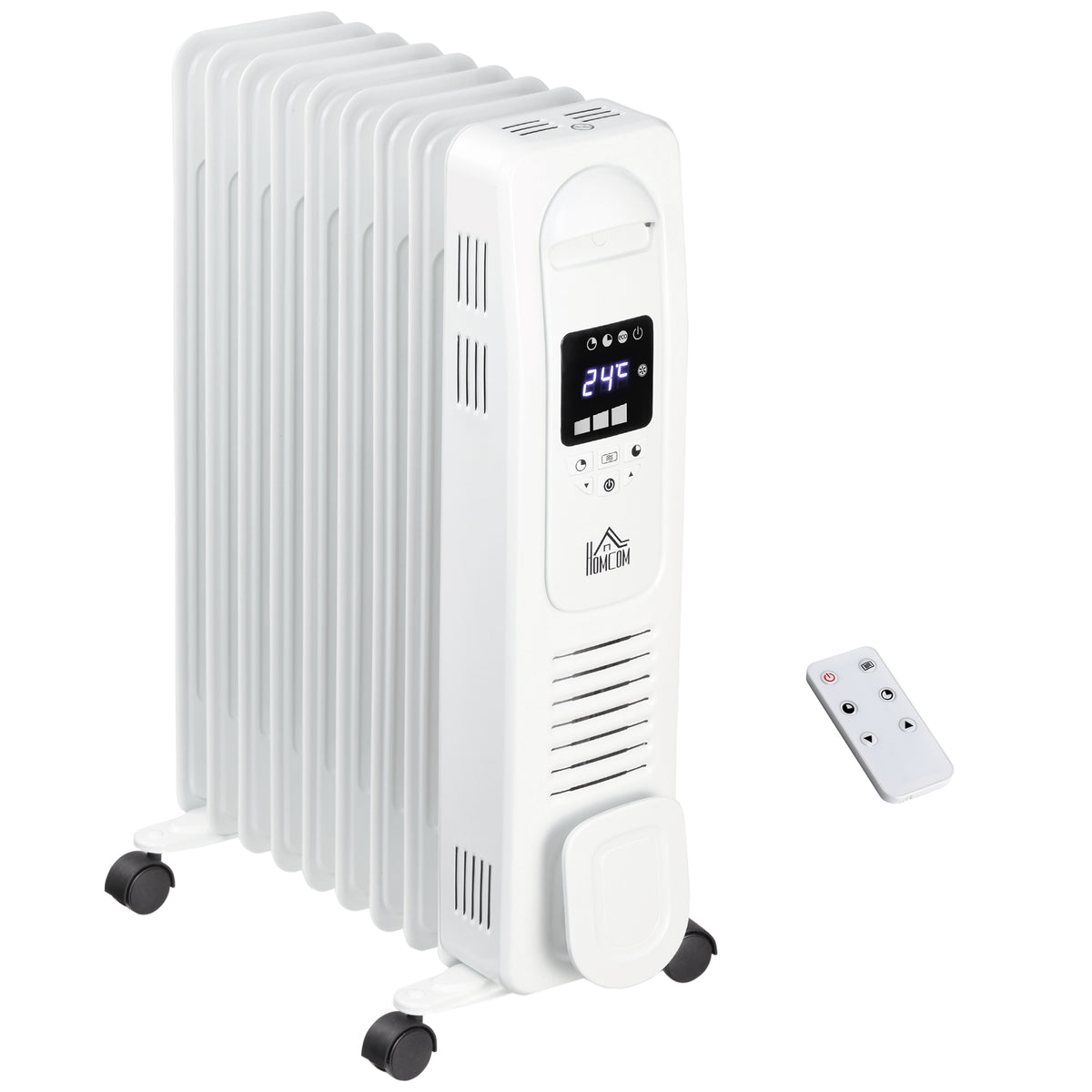 Kozy 2000W Digital Oil Filled Radiator, 9 Fin, Portable Electric Heater with LED Display, Timer, 3 Heat Settings, Safety Cut-Off and Remote Control, White