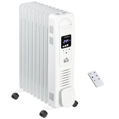 Kozy 2000W Digital Oil Filled Radiator, 9 Fin, Portable Electric Heater with LED Display, Timer, 3 Heat Settings, Safety Cut-Off and Remote Control, White