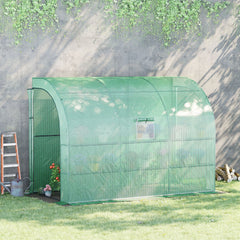 Kozy Walk-In Lean to Greenhouse with Windows and Zippered Doors, 2 Tiers 6 Wired Shelves 300L x 150W x 213Hcm Green