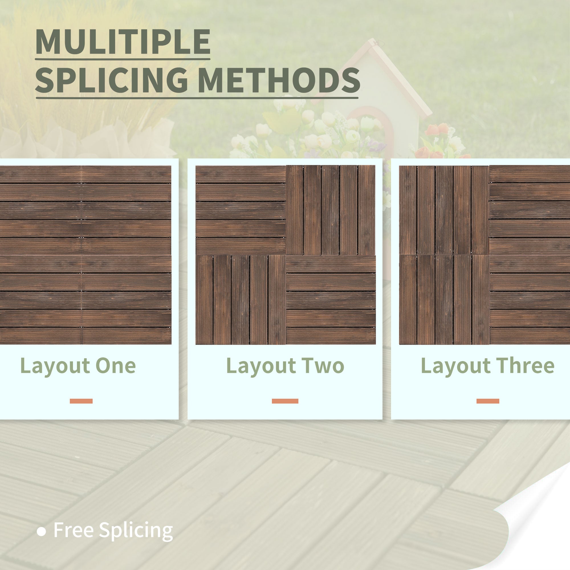 Kozy 27 Pcs Solid Wood Interlocking Decking Tiles For Patio, Balcony, Roof Terrace, Hot Tub, Black, (30 x 30 cm Per Piece)