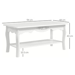 Kozy White Coffee Table Wood Cocktail Tea Centre Table with Storage Shelf for Living Room Reception Room, 94L x 44W x 42H cm