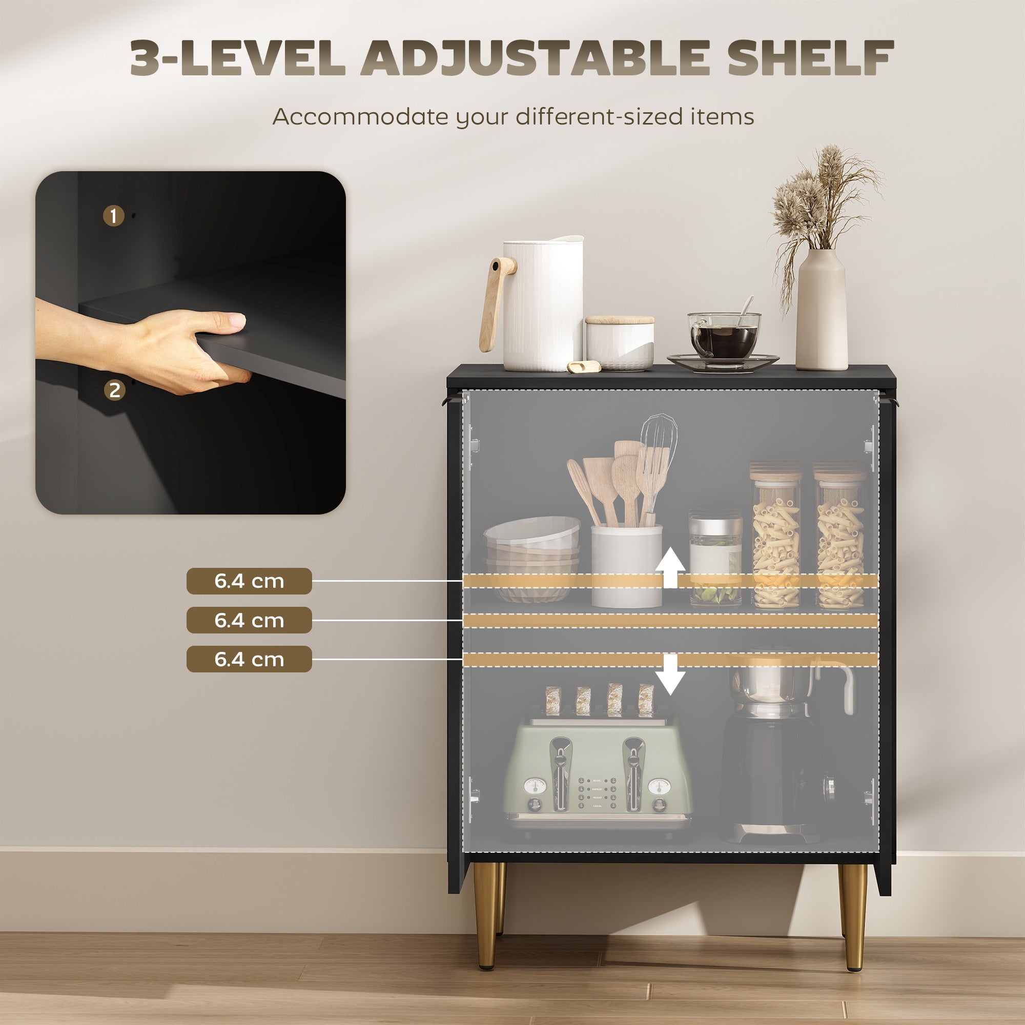 Kozy Adjustable Shelf Sideboard - Black