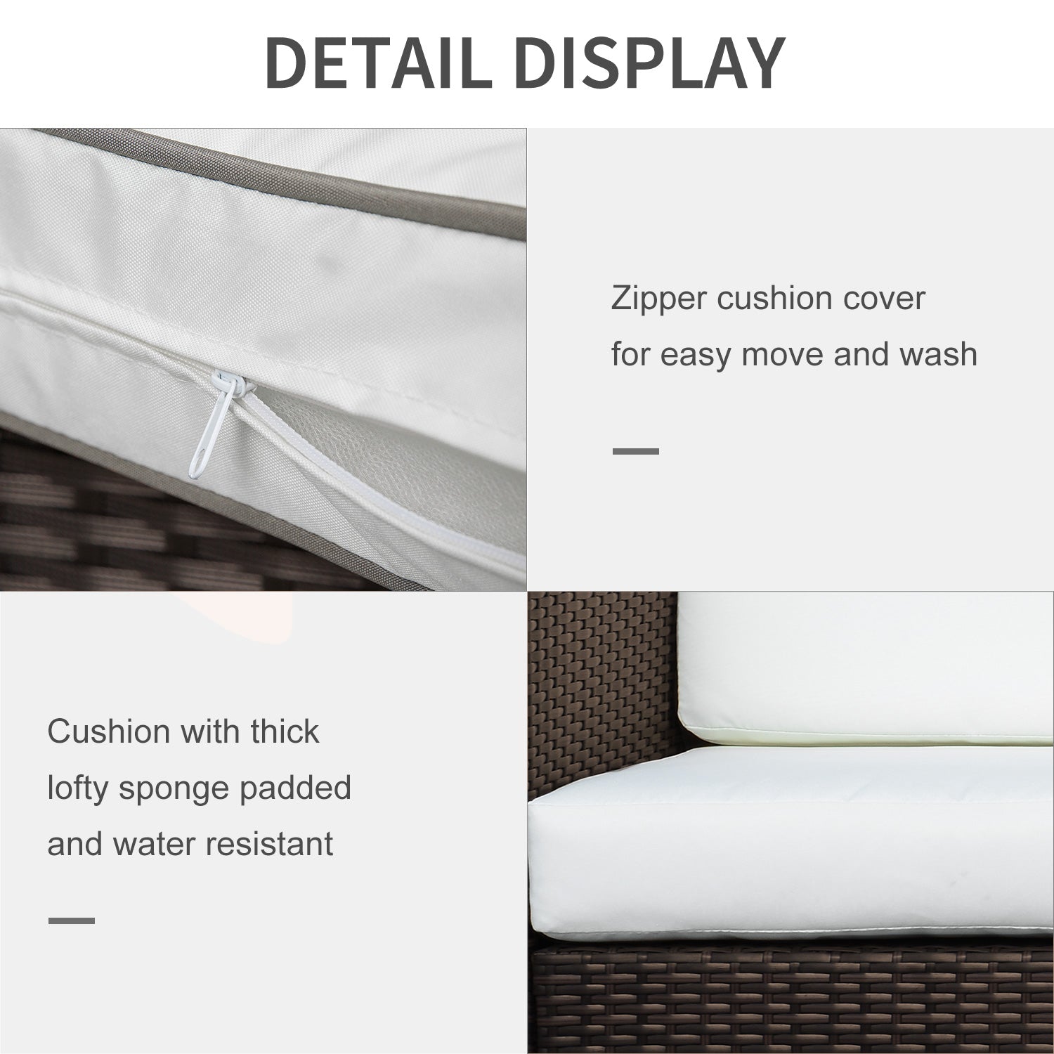 Kozy 3 Seater Rattan Sofa, All-Weather Wicker Weave Metal Frame Chair with Fire Resistant Cushion, Brown