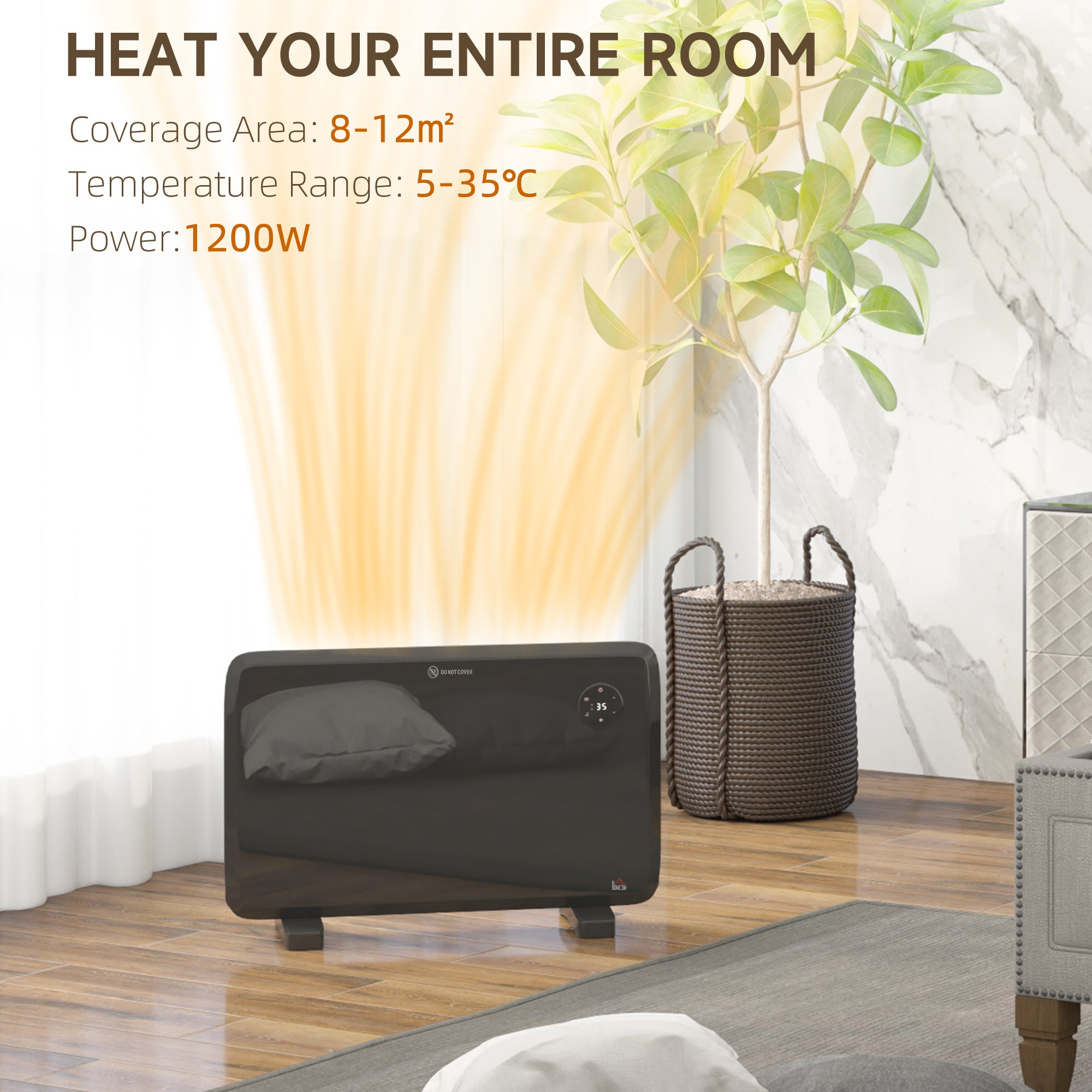 Kozy - 1.2kW Freestand/On-Wall Electric Convector Heater, with Adjustable Thermostat - Black