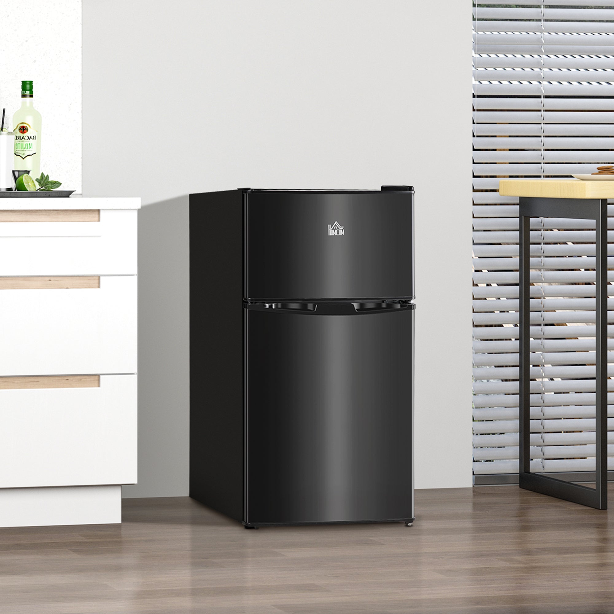 Kozy - 88L Under Counter Fridge Freezer, Small Refrigerator with 5-Setting, 3 Star Freezer Rating, Black