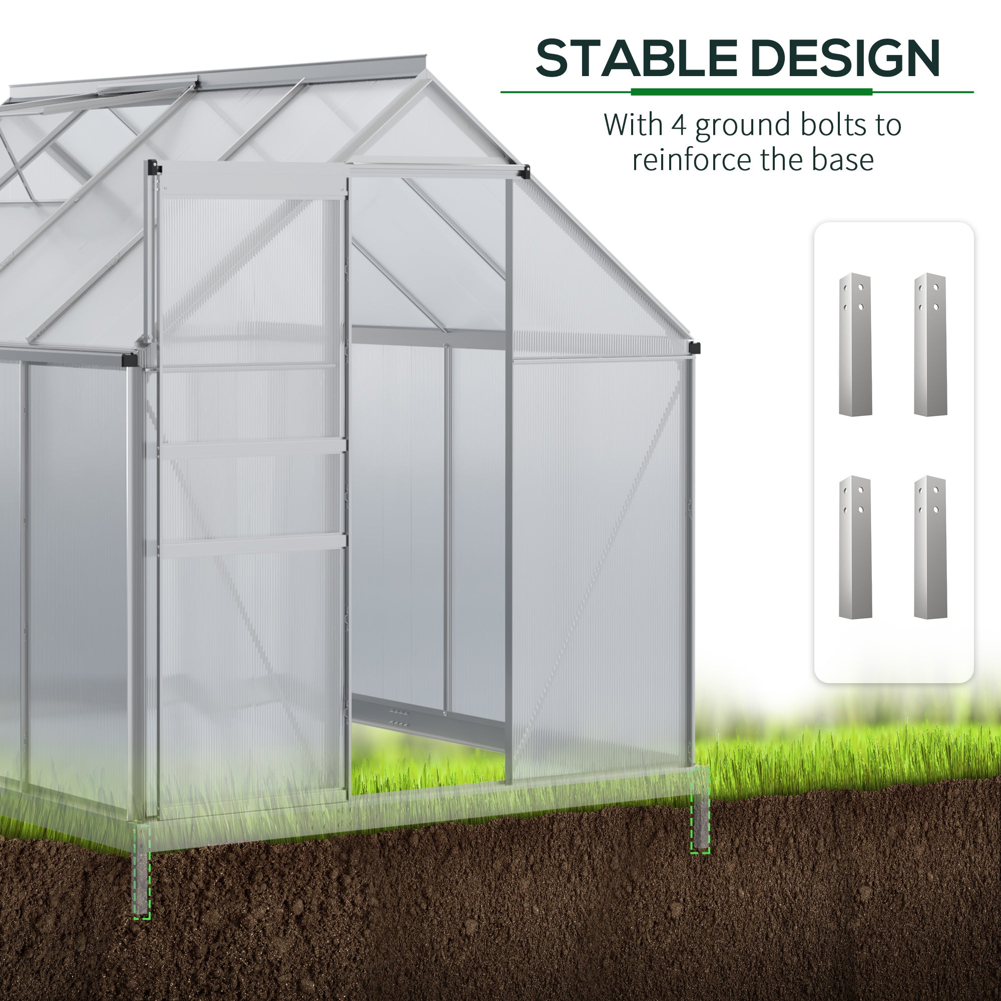 Kozy 190 x 253 cm Walk-In Polycarbonate Greenhouse - Silver-Tone
