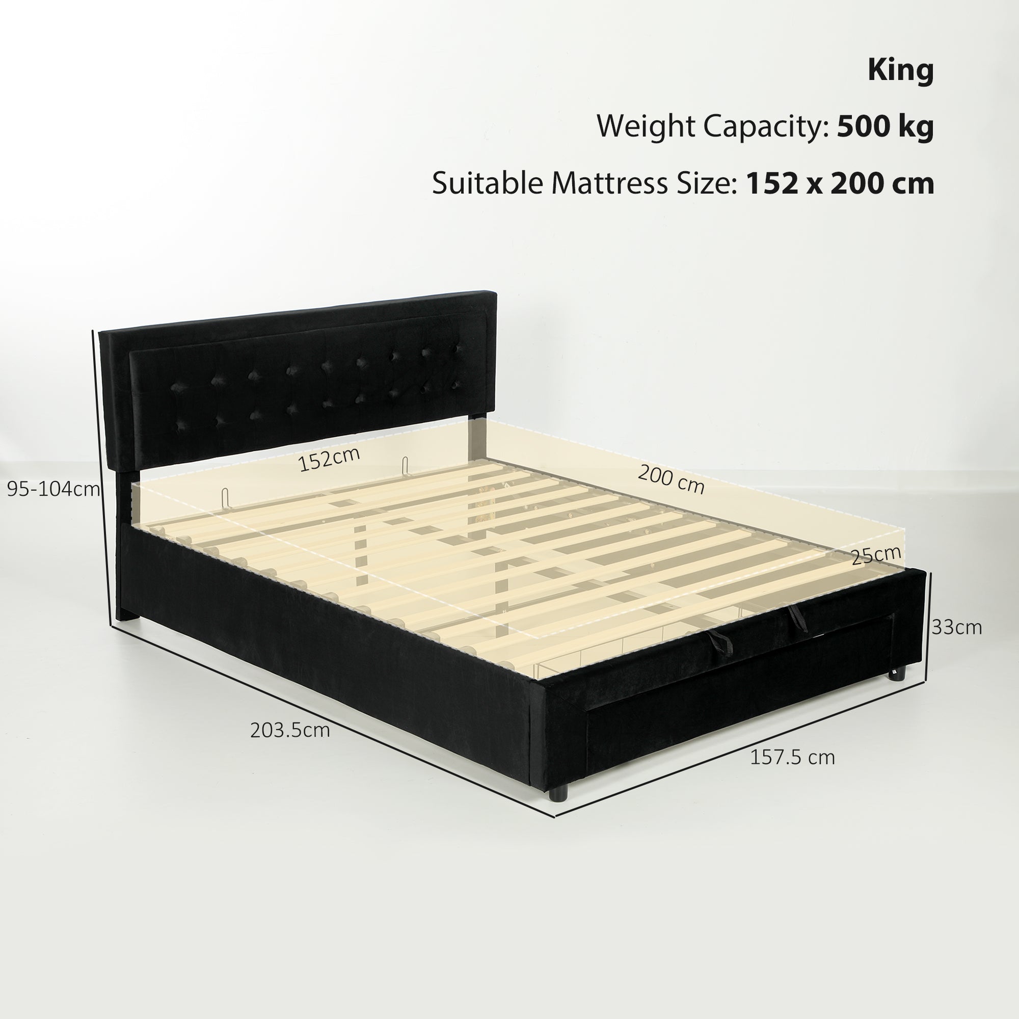 Kozy - King Size Ottoman Bed Frame, with Front Drawer - Black