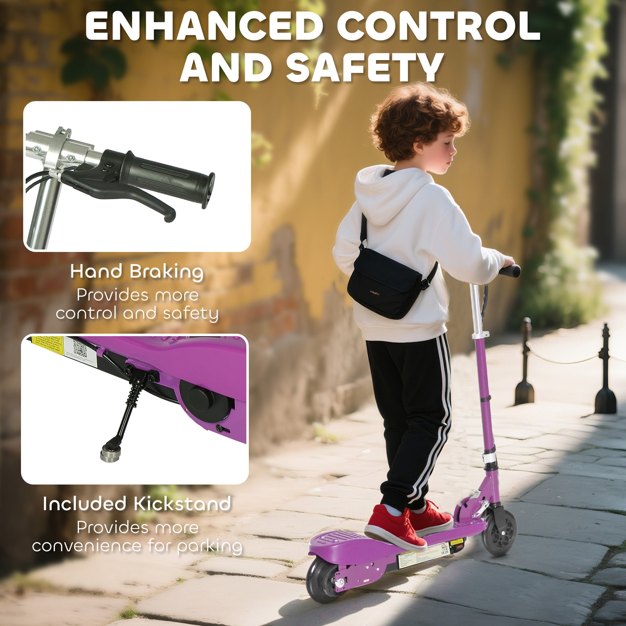 Kozy Foldable Electric Kids Scooter, Ride-on for Ages 7-14 Years, Purple