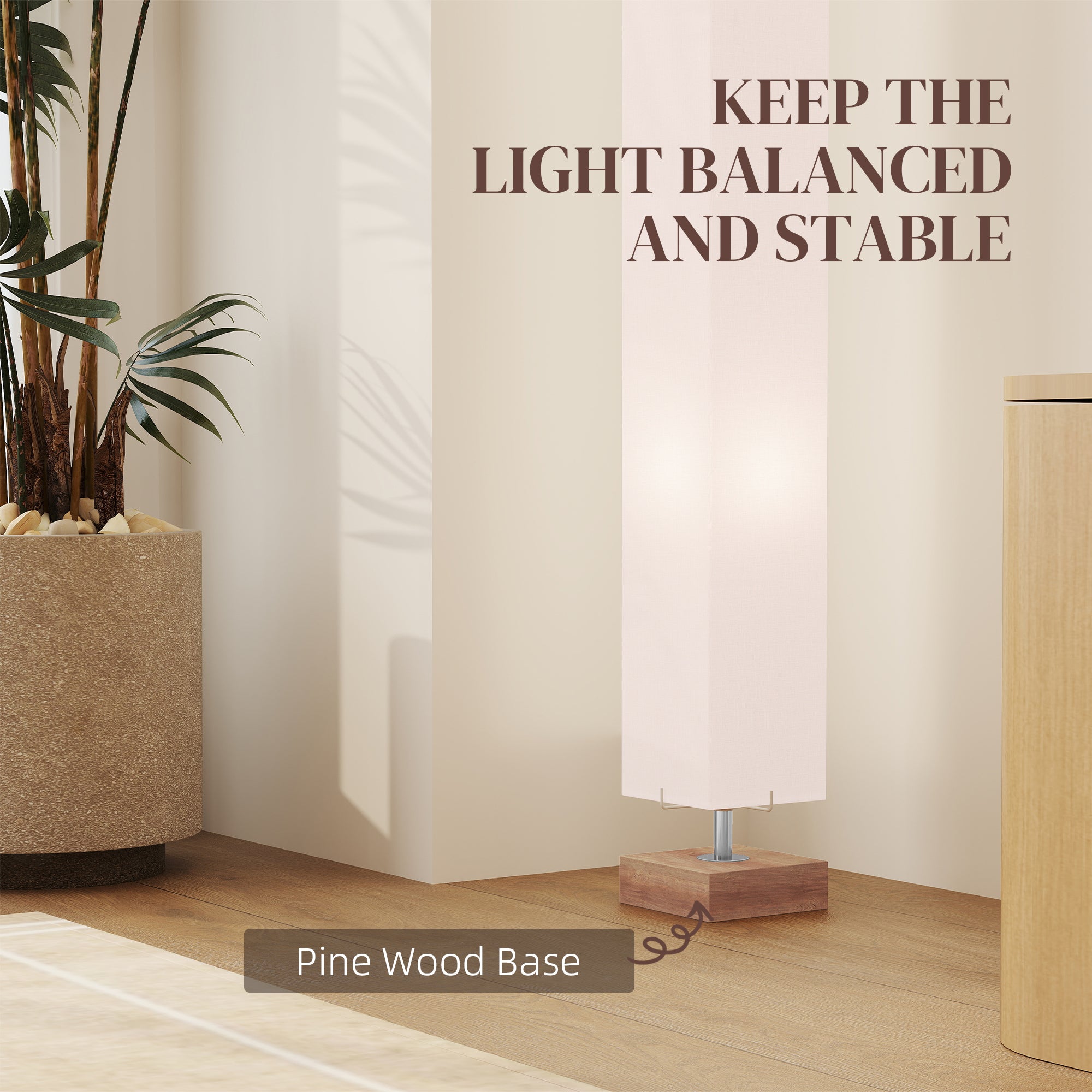 Kozy Floor Lamp, 120cm Standing Lamp with Linen Lampshade, Standard Light with Pine Wood Base for Living Room, Bedroom (Bulbs Not Included)