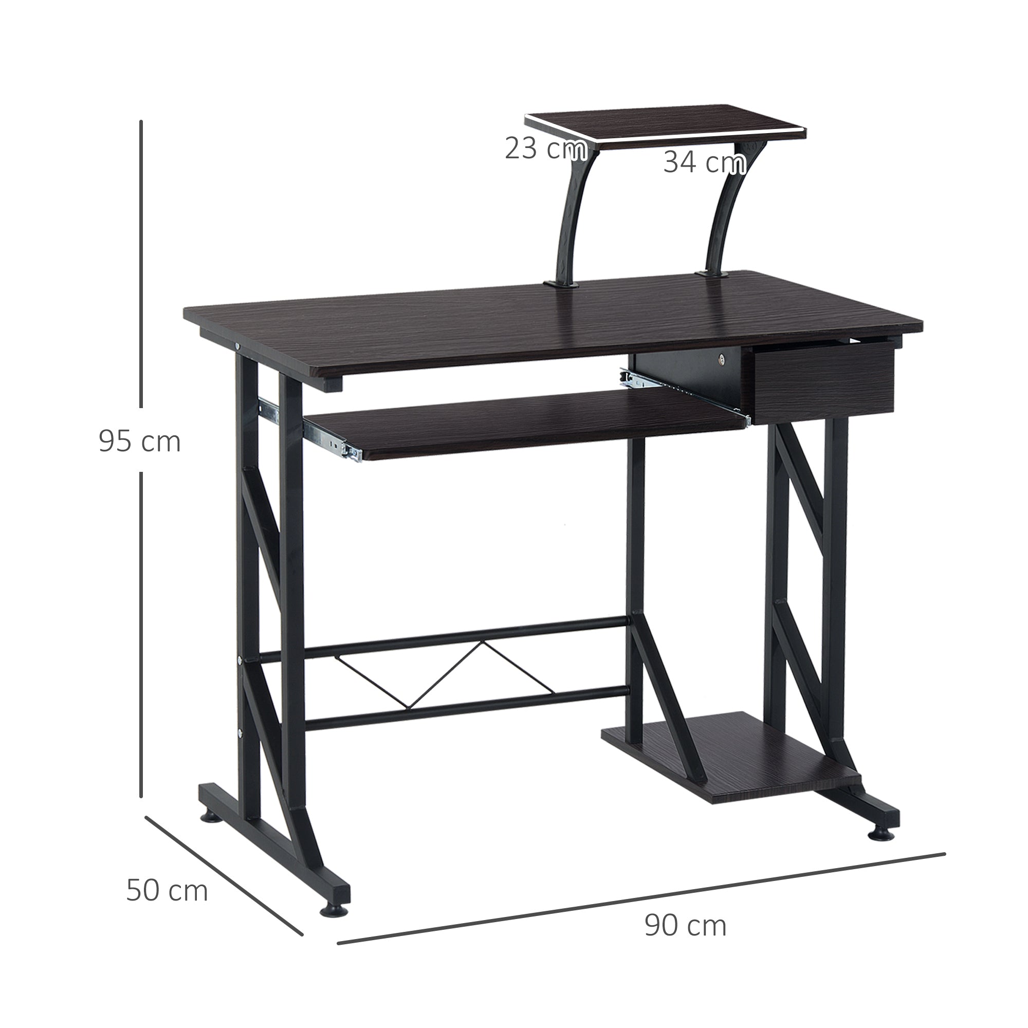 HOMCOM Wooden Computer Desk with Display Shelf, Executive PC Workstation for Home Office, Brown | Aosom UK