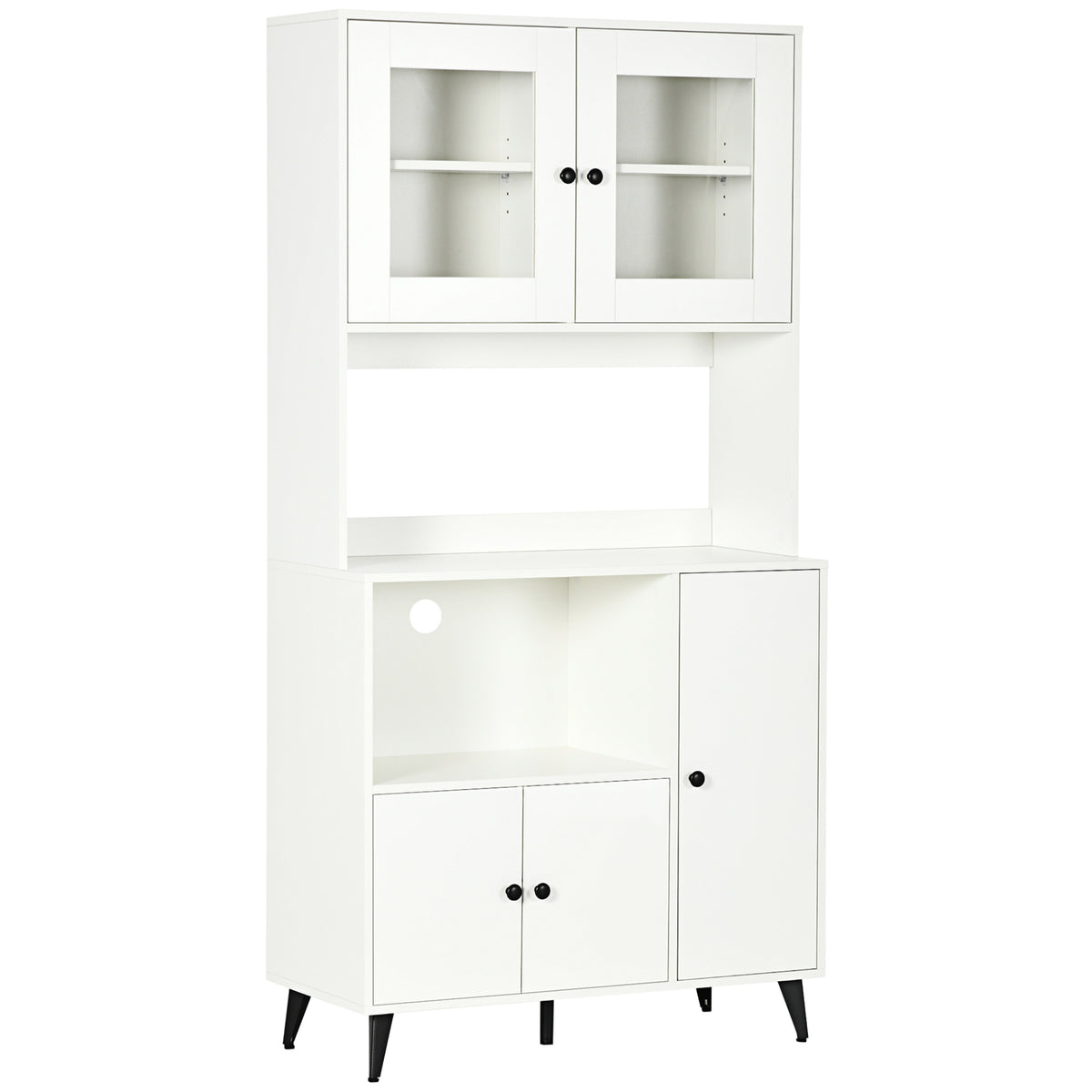 Kozy Freestanding Kitchen Cupboard, Modern Kitchen Storage Cabinet with Doors and Adjustable Shelves, 180cm, White