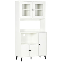 Kozy Freestanding Kitchen Cupboard, Modern Kitchen Storage Cabinet with Doors and Adjustable Shelves, 180cm, White