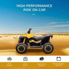 HOMCOM Kids' 12V Electric Quad Bike: Ride-On ATV with Forward/Reverse, Speed Control, Suspension, Horn & Music, Yellow | Aosom UK