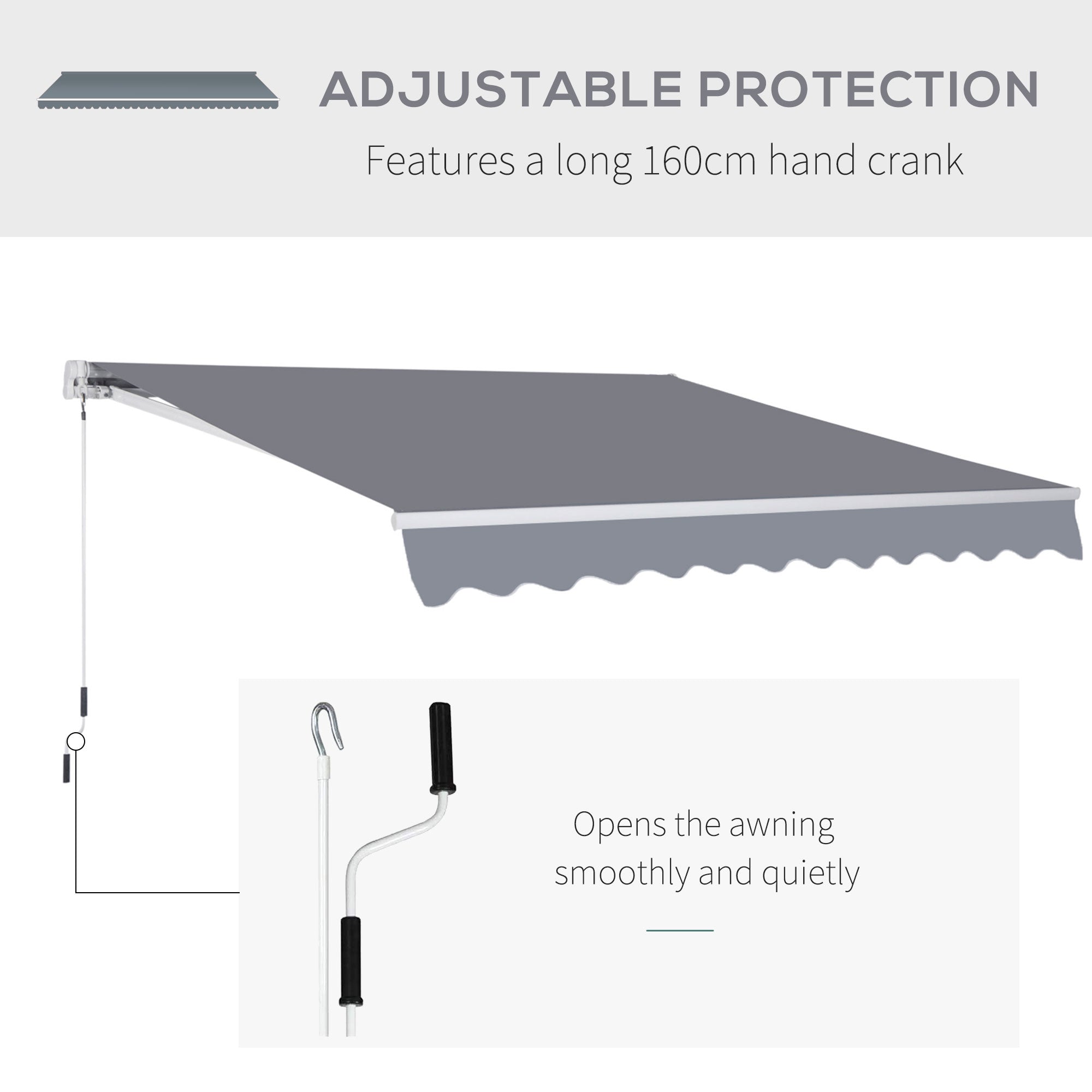 Kozy 3 x 2.5m Manual Awning Canopy Sun Shade Shelter Retractable for Garden Grey